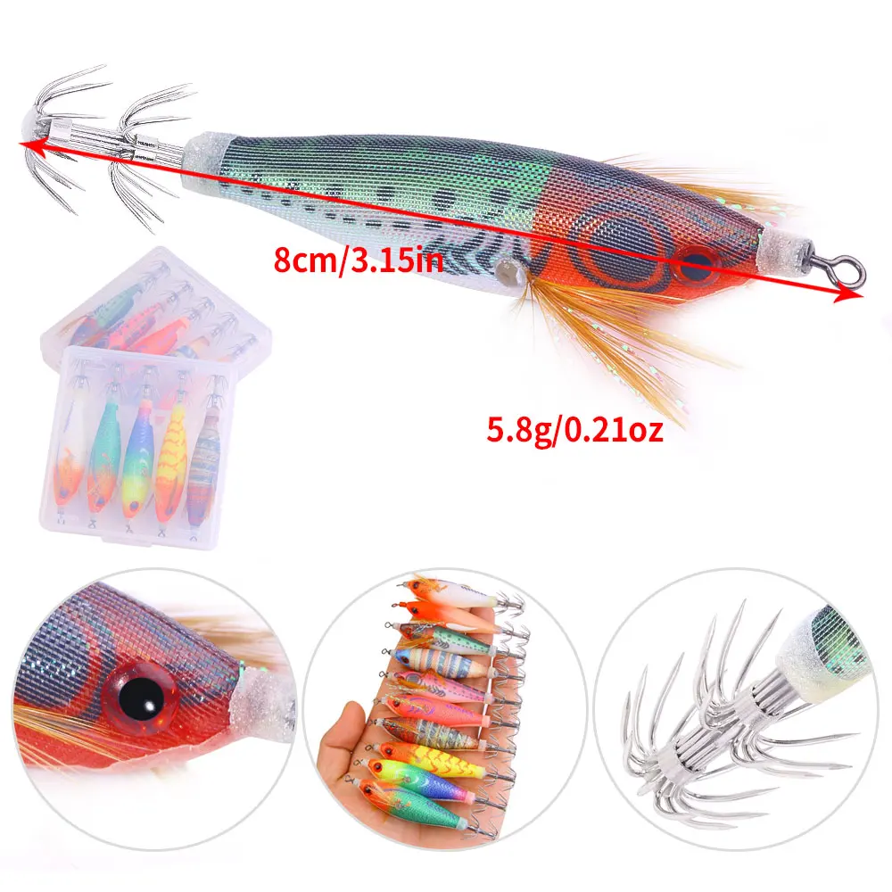 Señuelos luminosos horizontales para calamar – 8 cm con anzuelos chapados - imagen 3