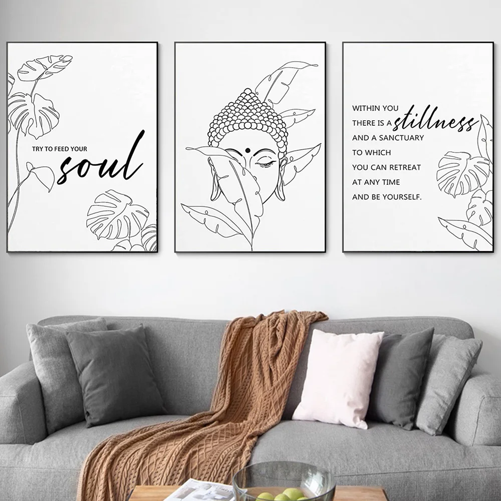 

Minimalist Zen Art Black White Buddha Poster Prints For Living Room Home Decor Inspirational Quote Canvas Painting Wall Art