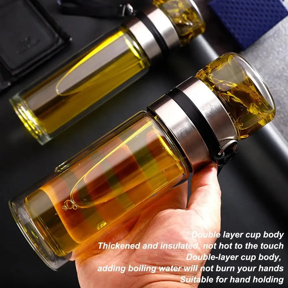 Glas-Teeinfusor-Flasche Auslaufsicherer Reisebecher Doppelwandige Teetasse Tragbare Teeinfusor-Wasserflasche, Wasser-Tee-Trennflasche – Detail 12