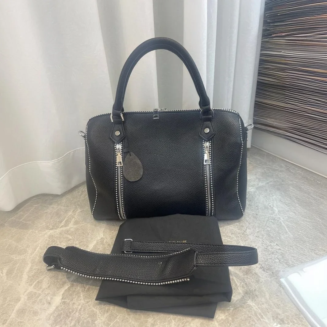 

New Black Lychee Pattern Women's Leather Shoulder Messenger Handbag Bucket Bag