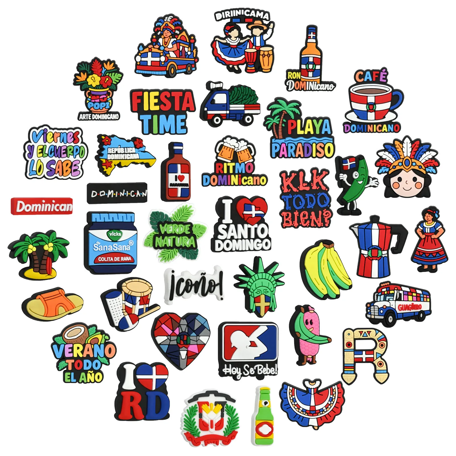 Random 10-30Pcs Dominican Series Shoe Charms For Shoe Key Chain Sandals Beach Bags, DIY Shoe Decorations Accessories Shoes Pins