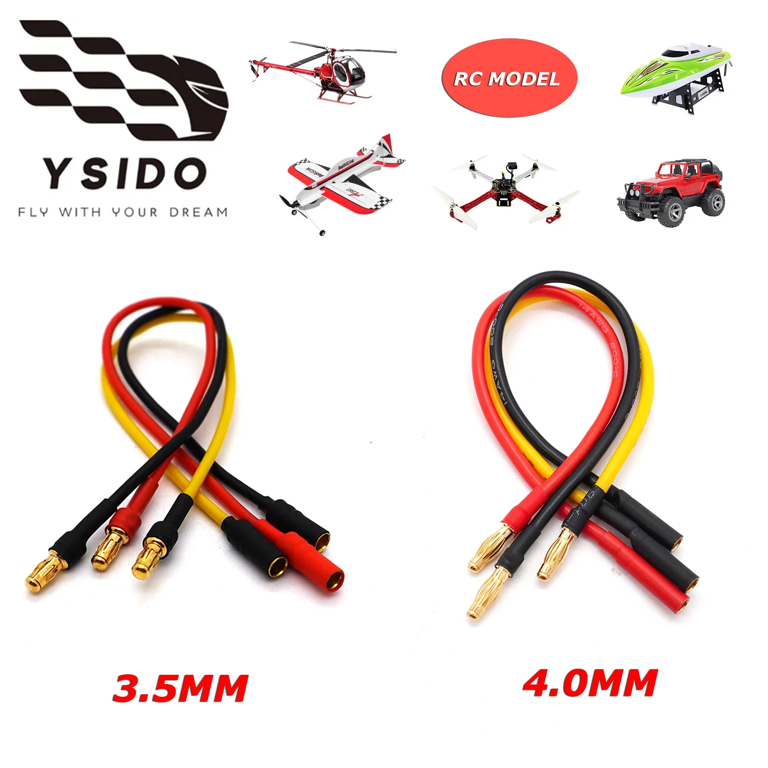 3PCS 200mm 3.5mm 4.0mm Gold Bullet Extension Cable Wire Silicone Wire Plug Connector Motor/ESC Extension Cable for RC Drone Car