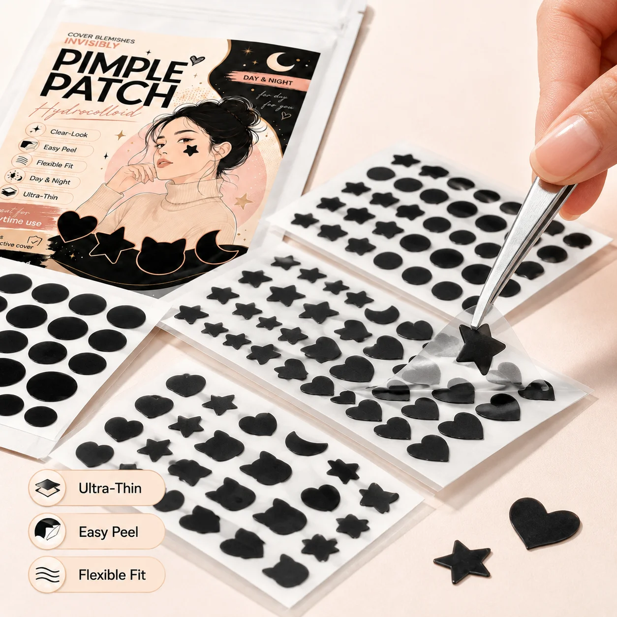 274/548/959pcs Mixed-Shape Pimple Patches, Ultra-Thin, Breathable, Skin-Friendly, Comfortable for Day & Night Use