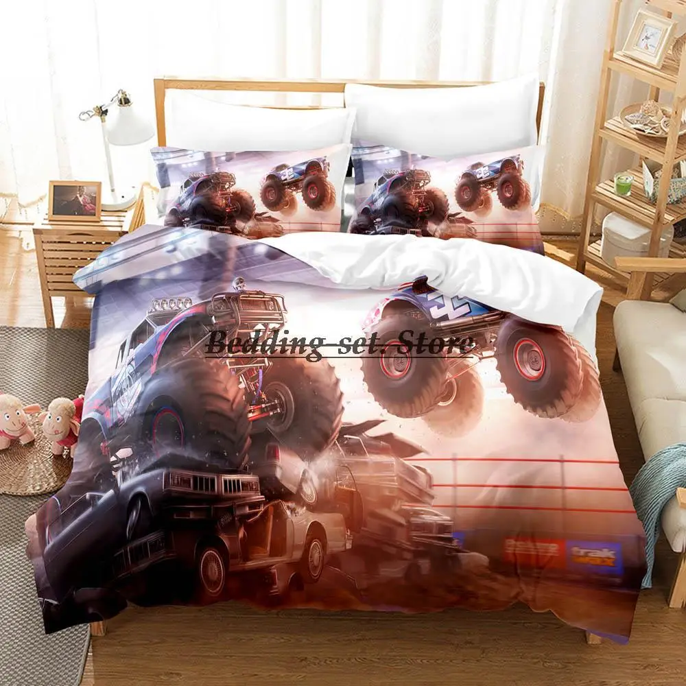 

2023 Monster Jam Bedding Set Single Twin Full Queen King Size Bed Set Aldult Kid Bedroom Duvetcover Sets 3D Anime Bed Sheet Set