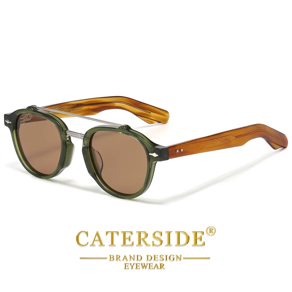 CATERSIDE Neue polarisierte Sonnenbrille für Herren, Acetatrahmen, flaches Design mit doppeltem Brückenbogen, modische dekorative Damenbrille, UV400 – Detail 5