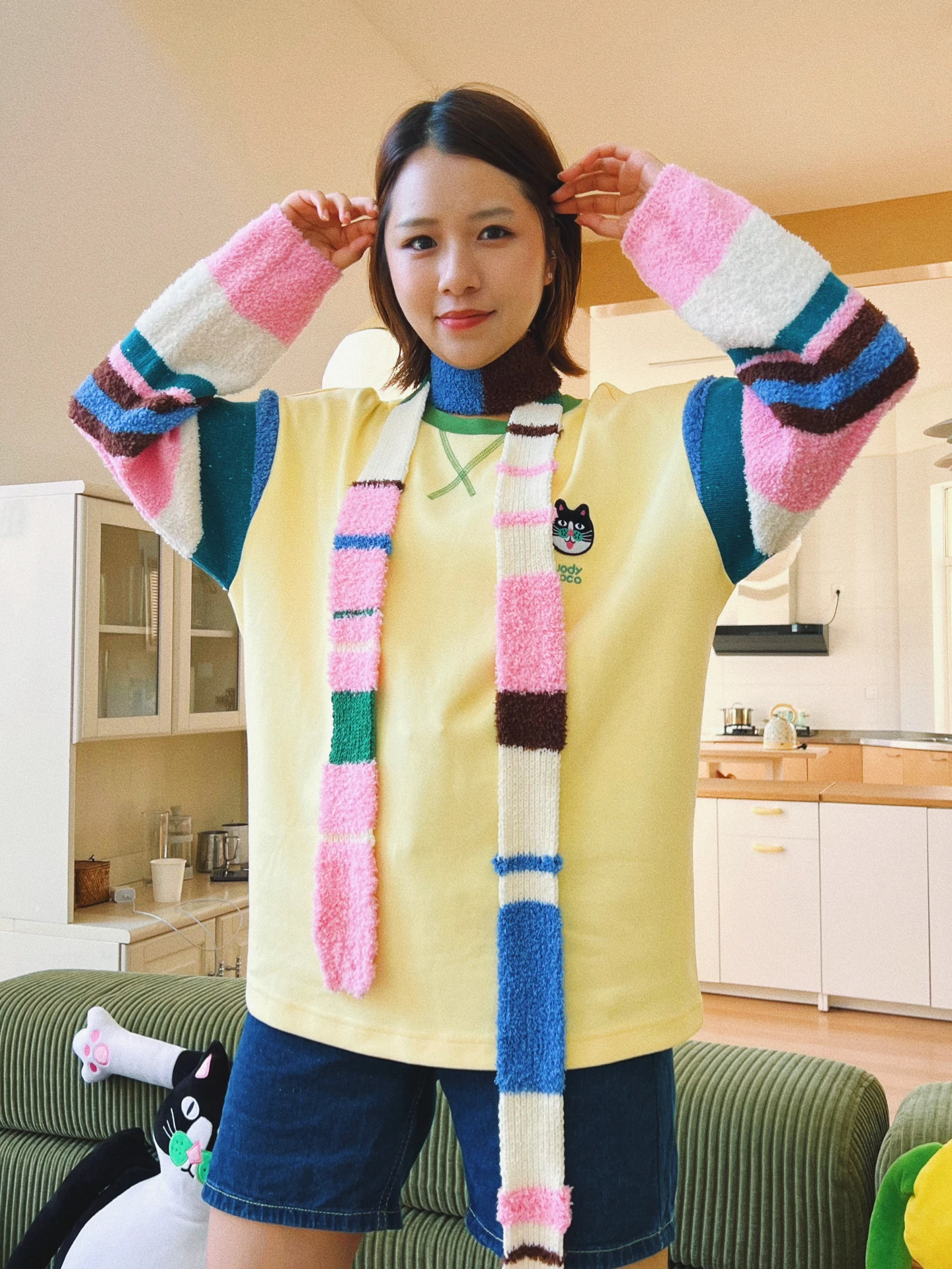 

Uody Original Color Block Long Narrow Plush Scarf Y2k Striped Women's Winter Fashionable Decorative Scarf Korean Style Autumn...