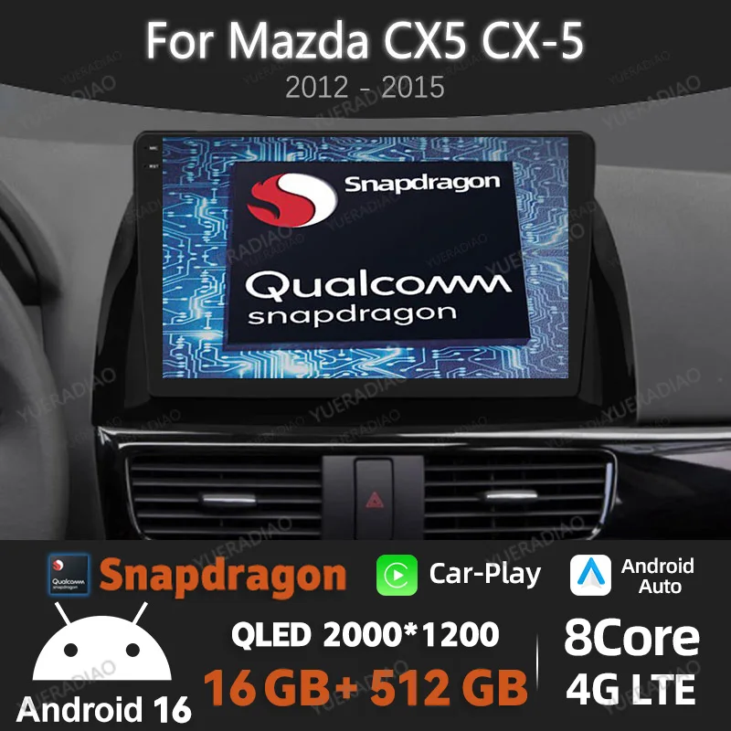 Android 16 Autoradio für Mazda CX5 CX-5 2012 - 2015 Multimedia Stereo Videoplayer 4G WIFI GPS NAVI QLED BT 2DIN Qualcomm LTE 5G