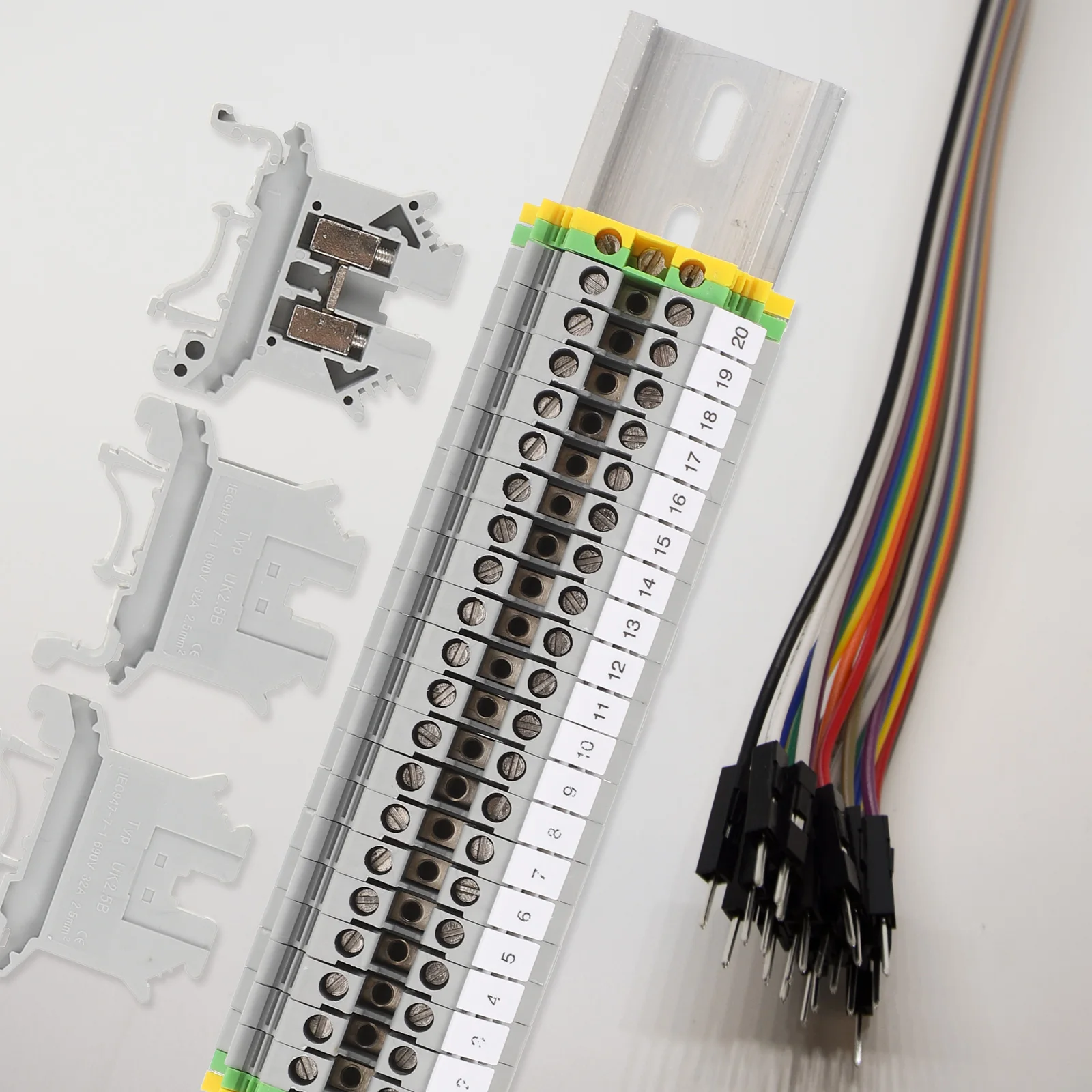 

1Set Din Rail Terminal Block Universal Screw Connector Ground Block End Bracket Kit for Garage DIY Automation Projects