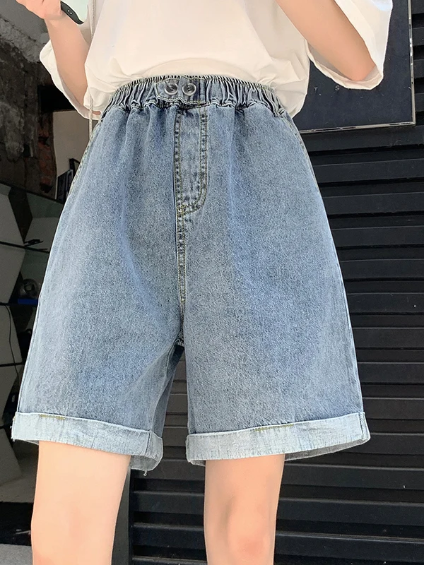 

Slimming High Waist Wide Leg Jeans Loose Fit Summer Casual Cotton Denim Five-Point Pants College Style Women's Fashion