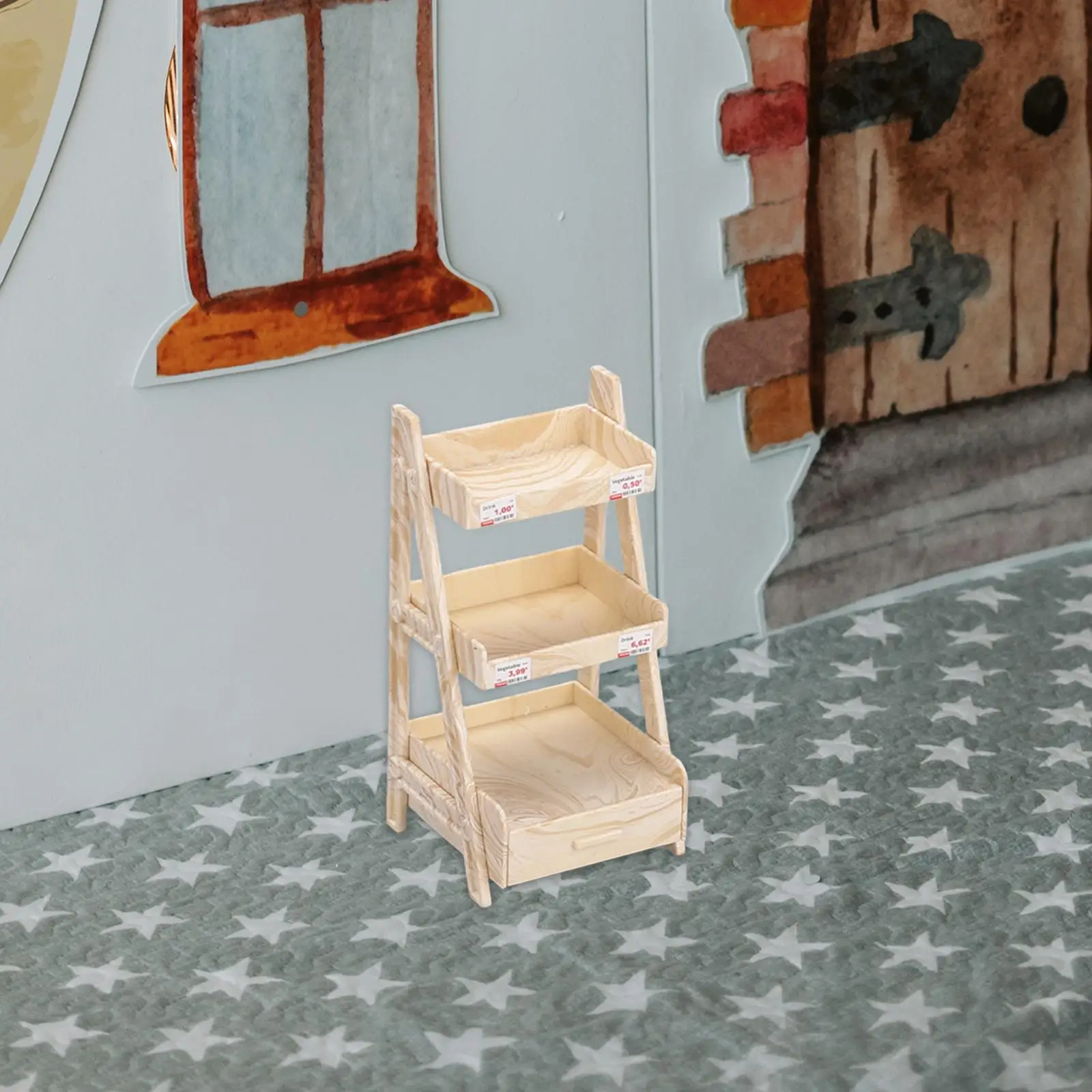 2x 1:12 Scale Miniature Plant Stand, Miniature Shelf, Dollhouse 3 Tier Shelf, Miniature Furniture for Boys Girls Children