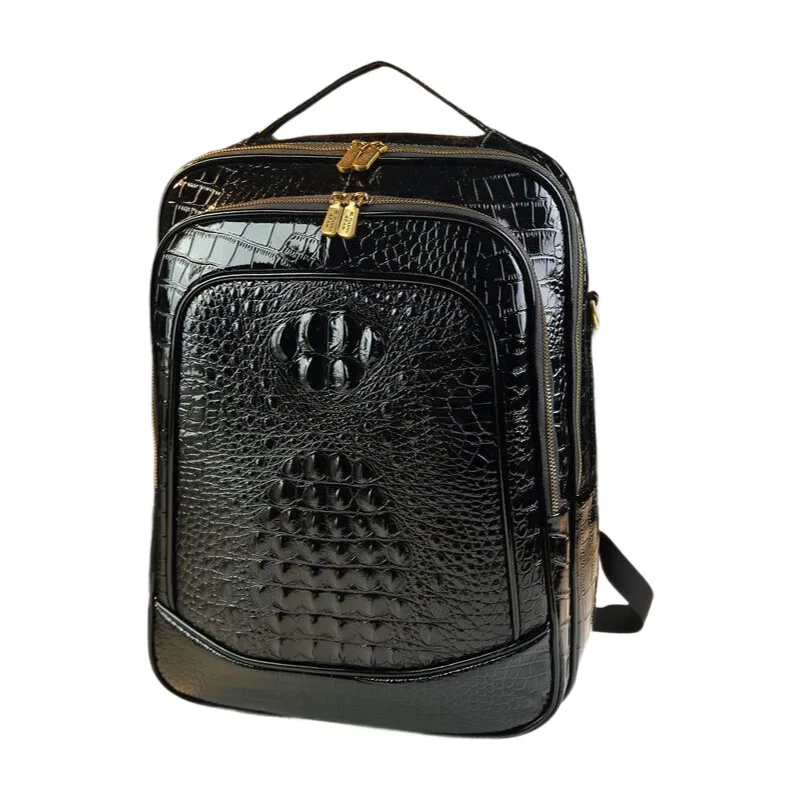 Luxury Laptop Backpack Shiny Crocodile Texture Backpack Large Capacity Travel Bag Unisex Durable School College Rucksack Bag
