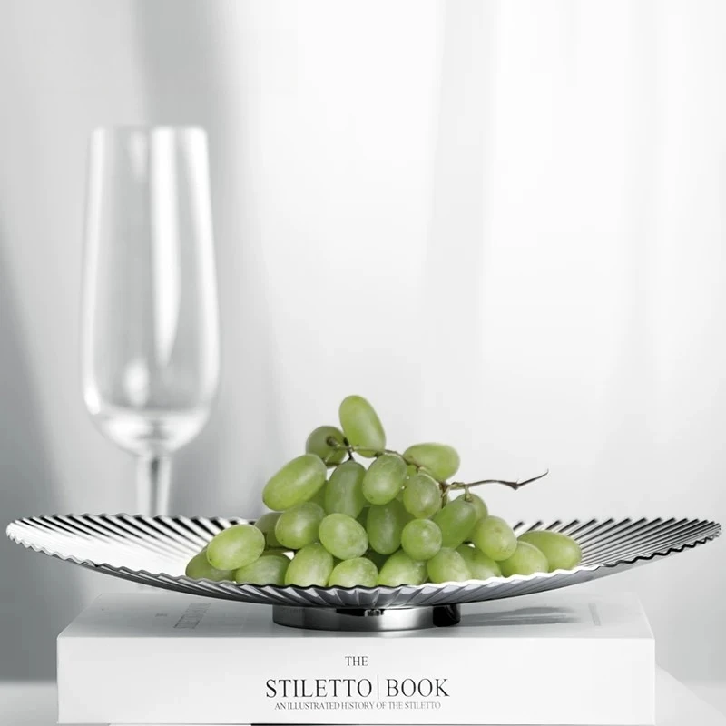 Stainless Steel Fruit Plates Water Ripple Design Oval Plate Luxury Elegant Snack Tray Modern Table Decoration Aesthetic Plates