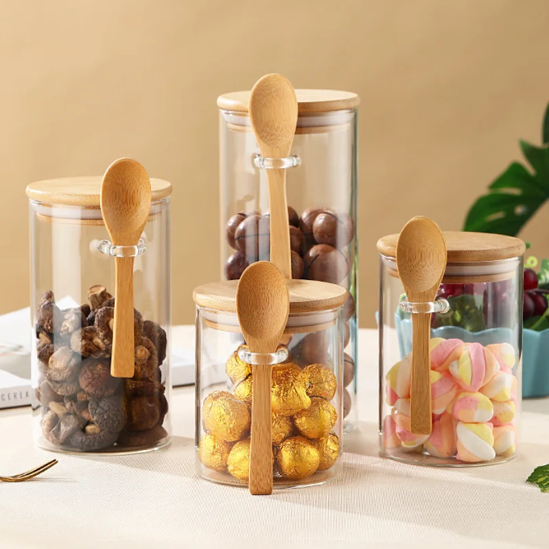 Sealed Glass Storage Jars Airtight Glass Jars With Lids Spoons Candy Jars Clear Spice Jars Small Food Storage Containers Bottles