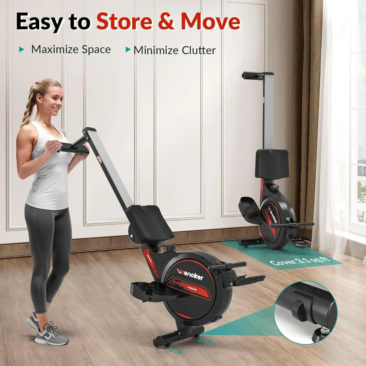 آلة التجديف، للمنزل، سعة وزن 350 رطل، همس أملس هادئ مع حامل لوحي بشاشة LCD