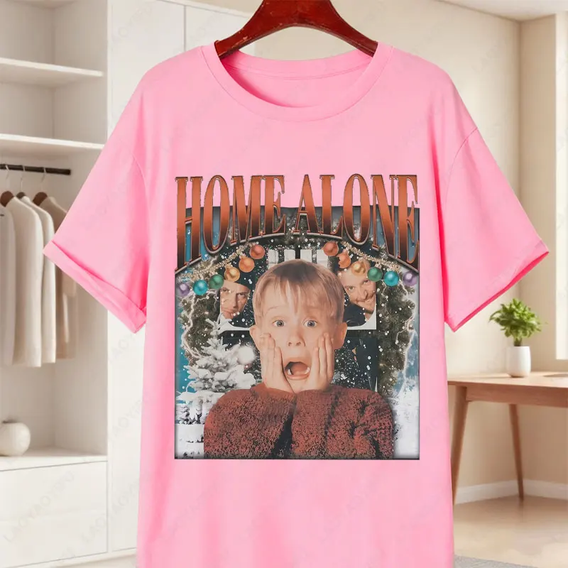 متعة المنزل وحده تي شيرت كيفن مكاليستر و الطرق الرطب الأسود عادية مستديرة الرقبة تيز الحنين 90s فيلم ملابس امرأة ملابس علوية من القطن #6