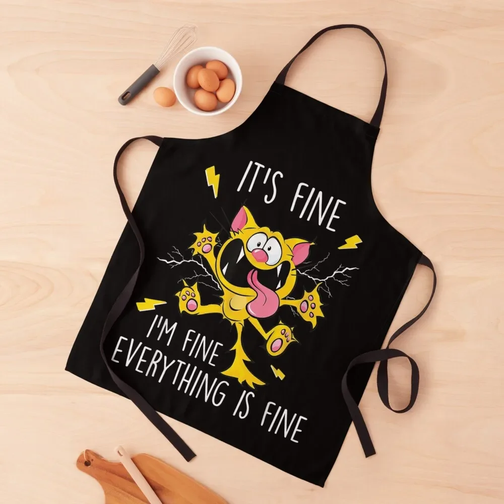 

Its Fine Im Fine Everything Is Fine shirt Funny Cat Lover Adults T-Shirt Apron Home Supplies Kitchen Front Apron