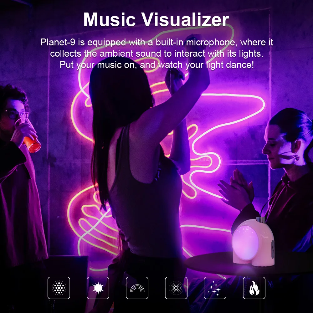 Divoom-RGB LED Night Light com efeitos programáveis, Planet-9, atmosfera de néon decorativa, lâmpada de cabeceira, presentes