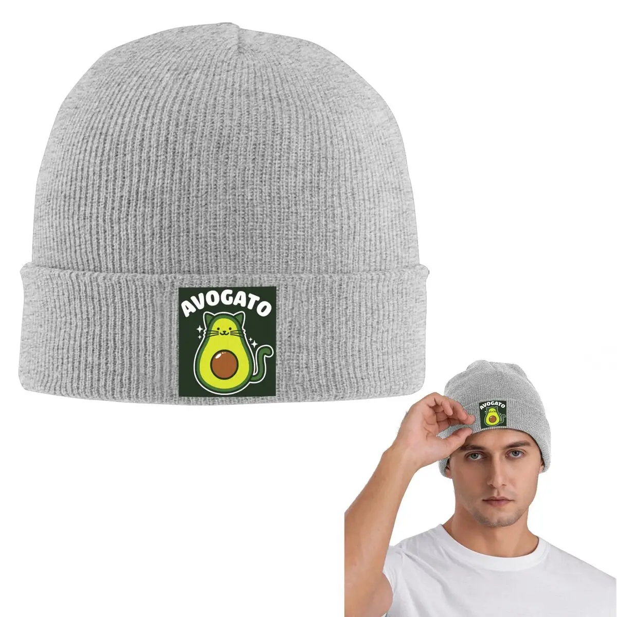 

Авокадор Забавный милый кот Авокадо Теплая вязаная шапка Хип-хоп Капот Шапка Осень Зима Уличные шапки Шапки для мужчин Женщины Взрослые