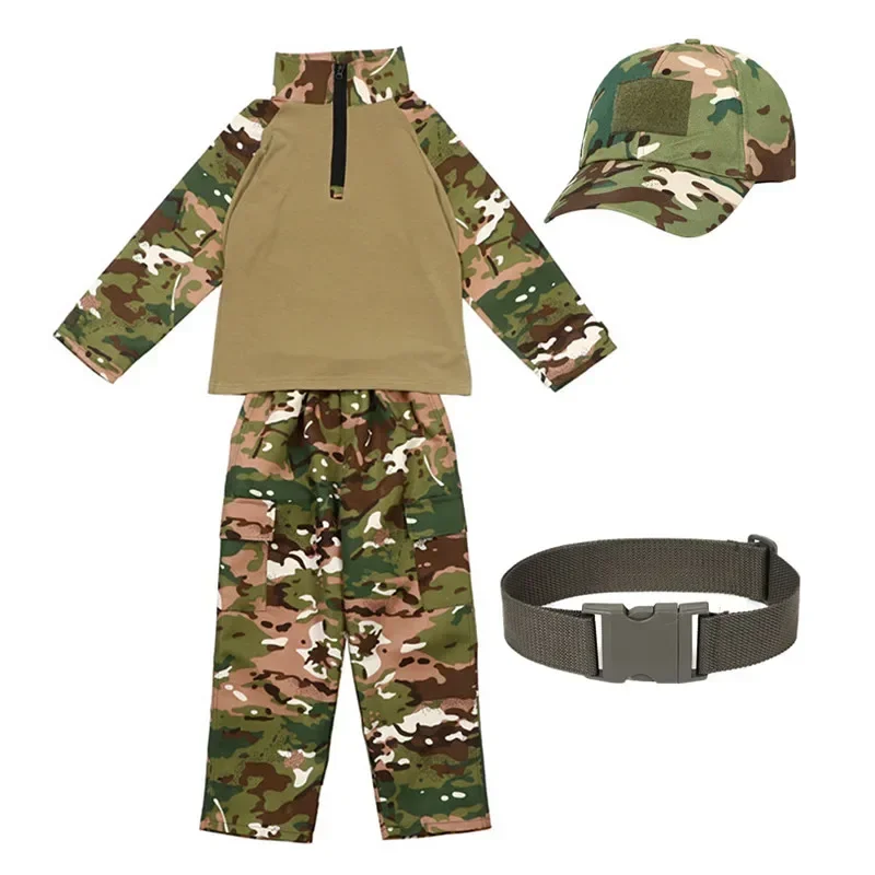 أطفال الكبار التمويه الضفدع الزي الصيف مخيم زي الوقوف طوق ملابس رياضية مجموعة في الهواء الطلق مغامرة السفر ارتداء مع قبعة حزام