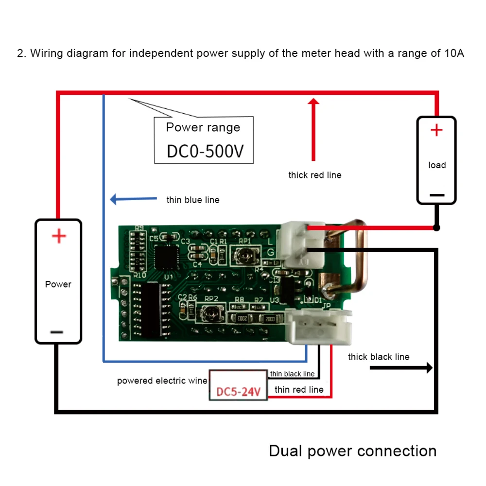 DC 500V 10A Voltmeter Ammeter LED Digital Display Power Meter Real Time Voltage and Current Monitoring Amp Meter