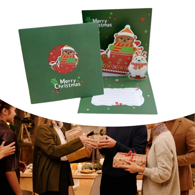 1PC Elegant Christmas Greeting Cards Collection Unique 3D Popup Christmas Greeting Paper Card Accessory for Friend and Family