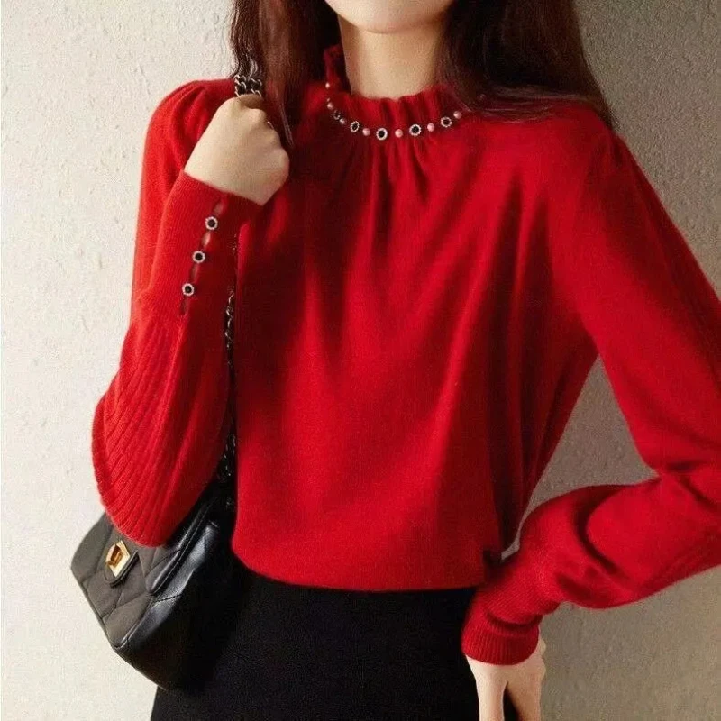 

Сплошной цвет, пуловер, свитер с длинными рукавами, вязаный однотонный женский костюм, расклешенные пуговицы, осенне-зимние топы