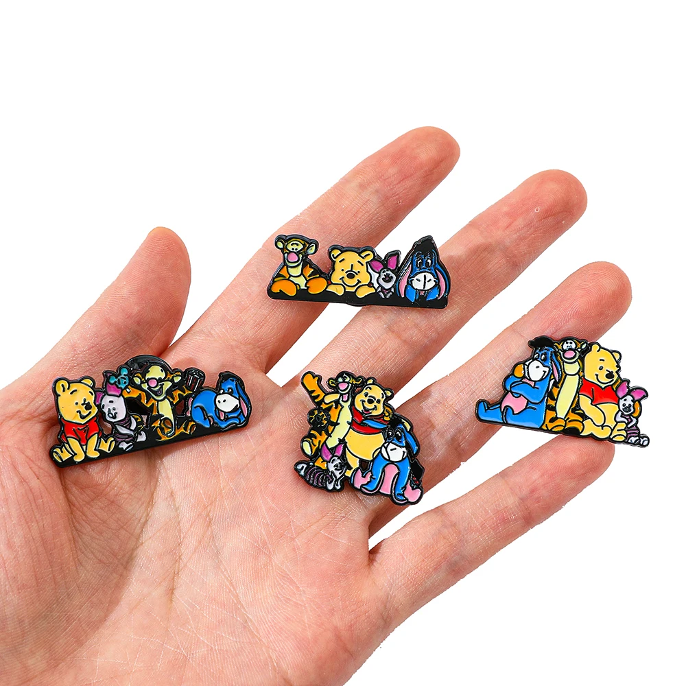 4 Pcs Fairy Tale Anime Pooh Bear Brooch Creative Pooh Bear Enamel Pin Metal Badge Jewelry Clothing Backpack Accessories Gift