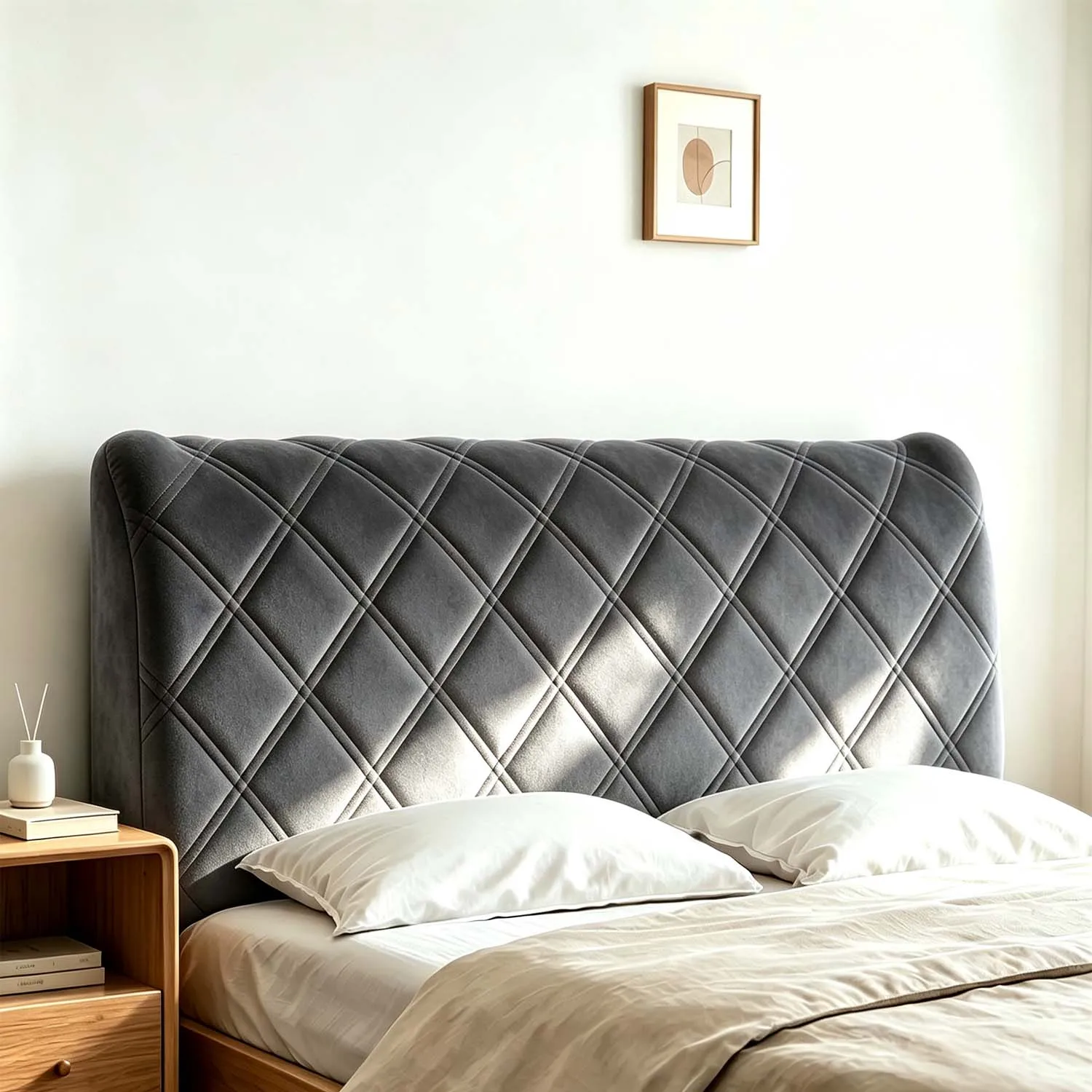 1 Piece Polyester Quilted Thickened Headboard Cover with Soft Milk Velvet Fabric, Machine Washable Headboard Dust Cover, Universal Simple Diamond Pattern Furniture Dust Protection Cover, Anti-Collision Decorative Cover