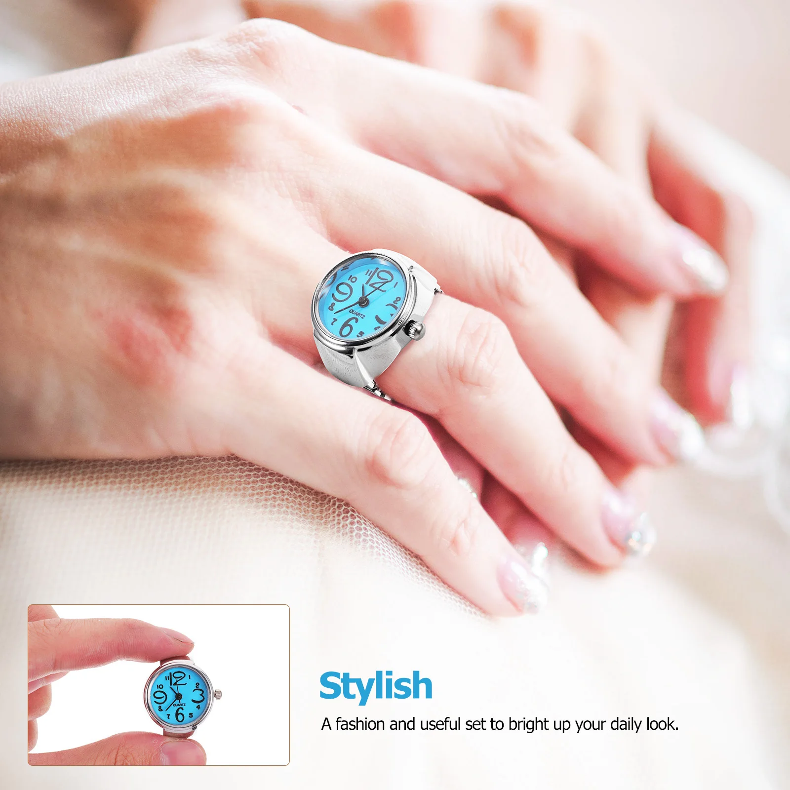 2Pcs Ring Watches for Women Men Fashionable Gift Accessory Unique Exquisite Design Mini Time Display Convenient Cellphone-Free