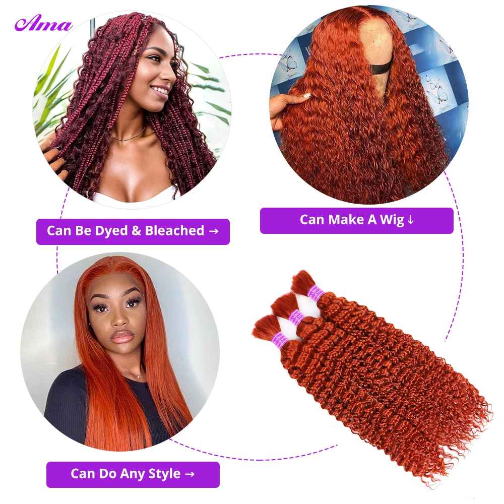 VideoBulk-Bundles de cheveux humains Deep Wave colorés pour femmes, extensions de cheveux pour tressage, sans trame, 100g