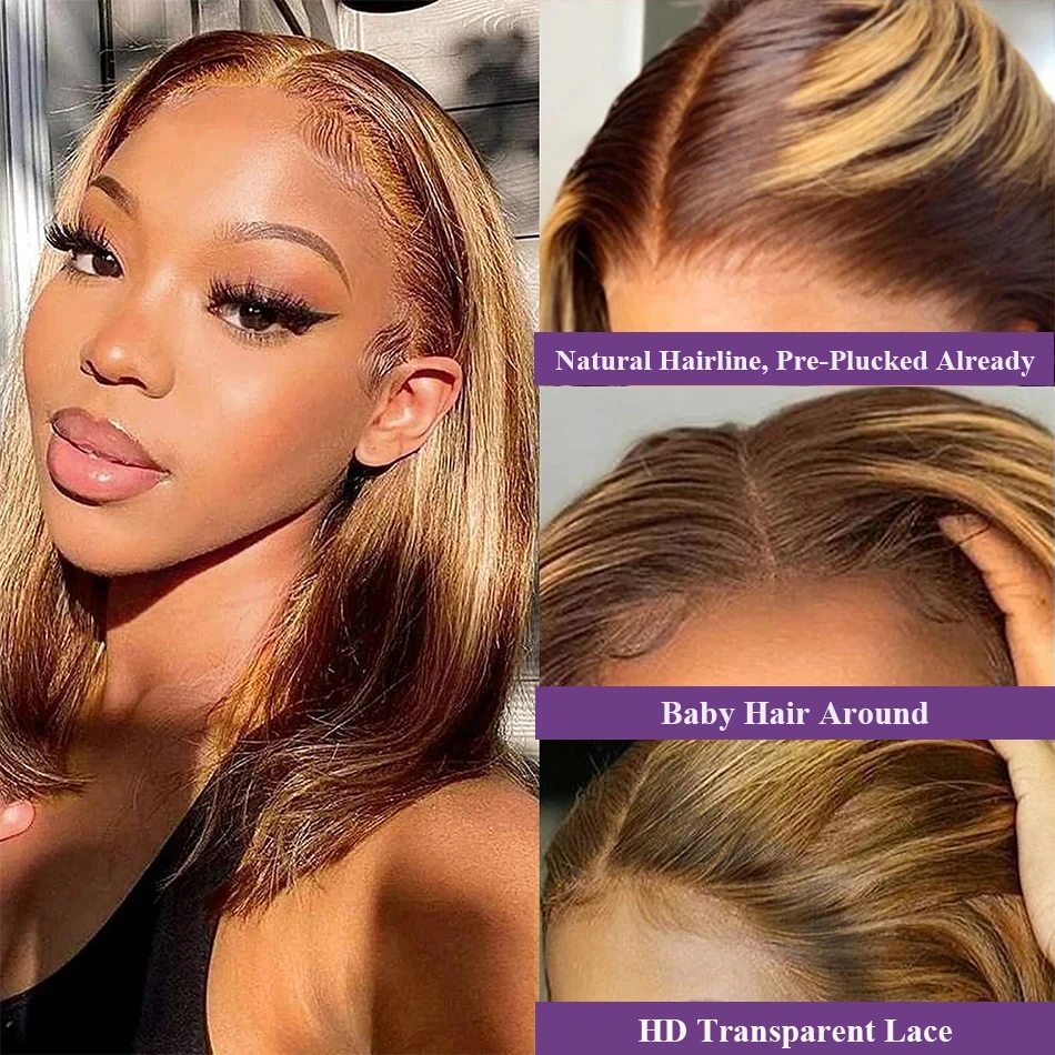 P4/27 Bob Lace Frontal Wig Highlight Bob Wig Human Hair Wigs Brazilian Straight Lace Front Wig For Women Colored Honey Blonde