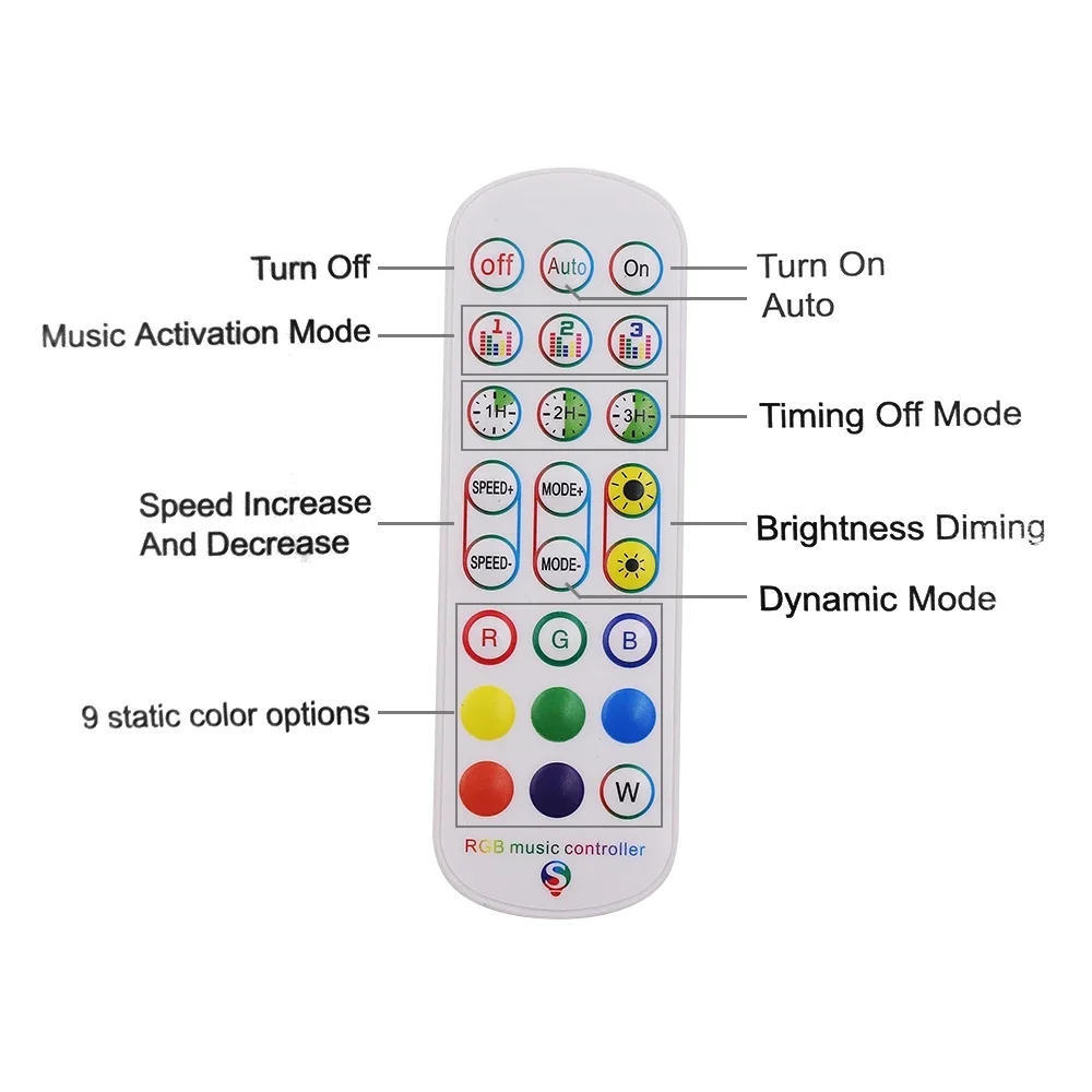 Controlador infrarrojo RGB de 24 teclas, Control remoto por aplicación Bluetooth para tira de luces LED ambiental WS2812B WS2811, 5V, 12V, 24V CC