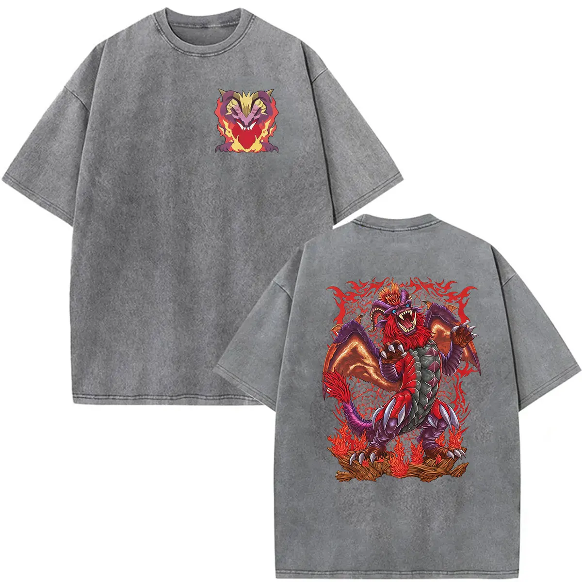 2026 Game Monster Hunter Tigrex The Roaring Wyvern Vintage Washed T-Shirts für Männer und Frauen, Harajuku-Mode, übergroßes Baumwoll-T-Shirt – Detail 7