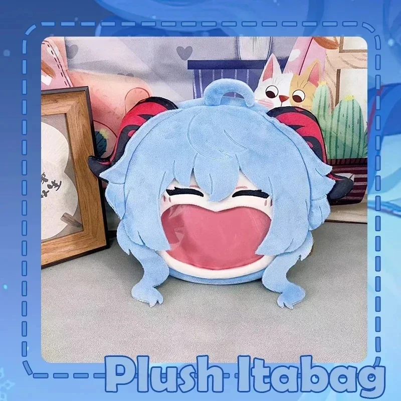Jeu Genshin Impact Ganyu Cosplay sac en peluche grande bouche rire visage Transparent bleu Itabag sac à dos Anime bandoulière sac à bandoulière