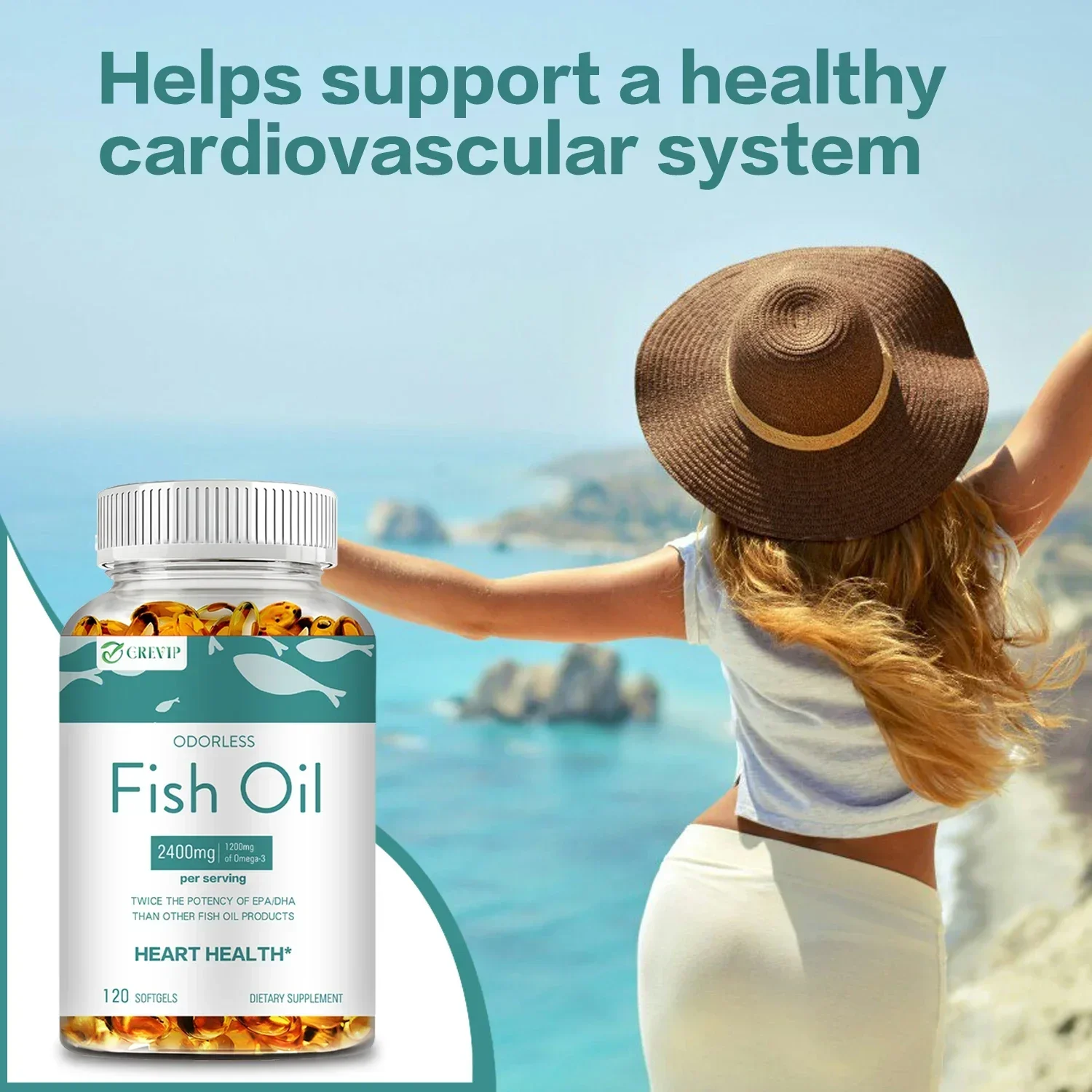 Fish Oil - with Omega-3 DHA & EPA - Benefits The Heart, Protects Eye Fatigue, Cognitive Function, and Learning Ability