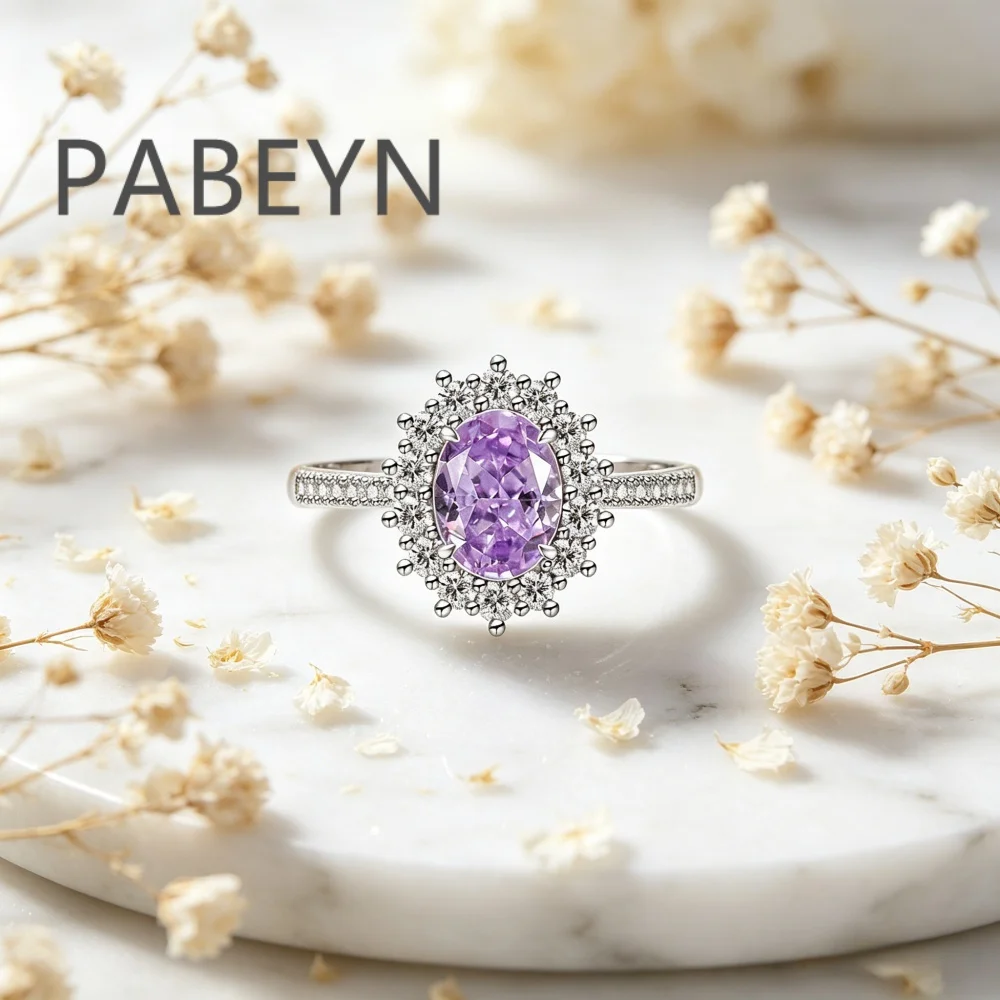 925 Sterling Silber Mode Luxus-Ring mit Eisblumen-Schliff, Taubenei-Sonnenblumen-Kristall und Zirkon für Damen, Schmuckgeschenk – Detail 4