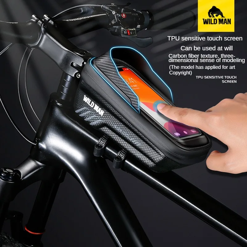 WILD MAN Bike Bag Waterproof Front Top Tube Cycling Bag EVA Hard Shell 1L Capacity Touch Screen Phone Case MTB Accessories