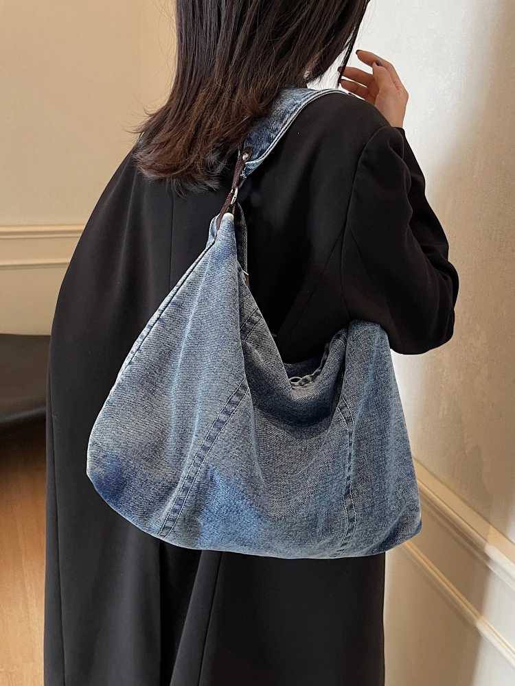 Tren Mode 2025 Tas Tote Genggam Denim Serbaguna Personalisasi Baru Tas Wanita Tas Ketiak Bahu Tunggal Serbaguna Kasual