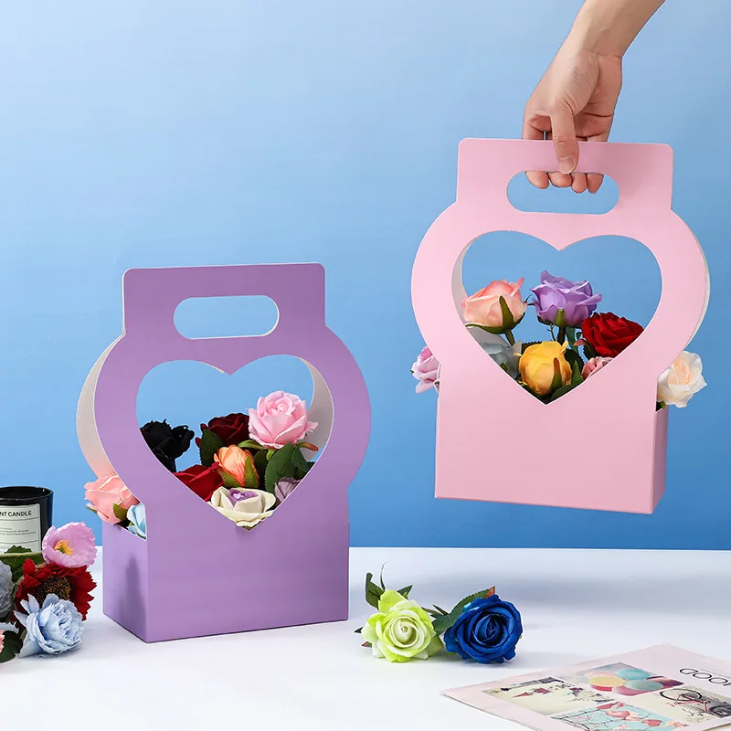 Creative Heart Shaped Floral Paper Gift Box Handheld Mother's Day Bouquet Box Floral Shop Decoration Day Present Box