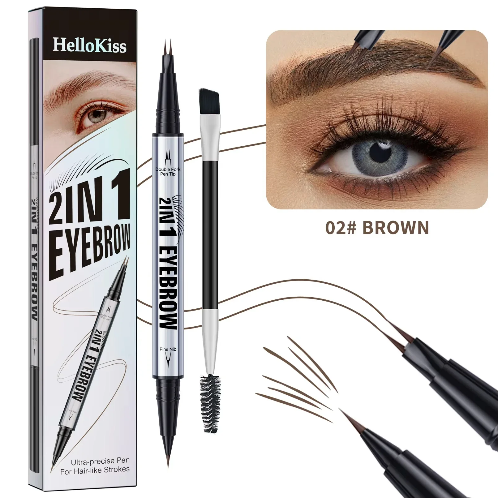 5 Colors Two-pronged Eyebrow Pencil Waterproof Liquid Eyebrow Pencil Curved Eyebrow Pen With Fork And Precise Brush Tip Makeup