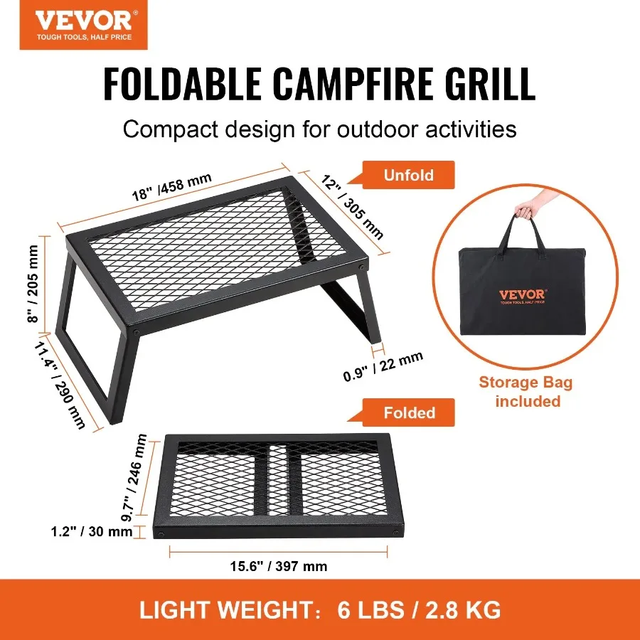 Folding Campfire Grill Heavy Duty Steel Mesh 18 Portable Camping Grates Fire Pit Cooking Equipment Legs Carrying Bag Grilling R