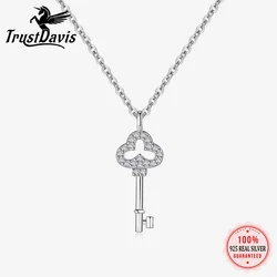 TrustDavis Real 925 Sterling Silver Clavicle Necklaces Minimalist Key for Women Wedding Party 925 Necklace Jewelry DS4085