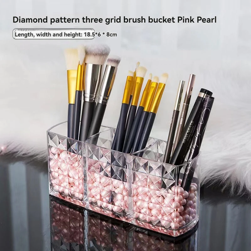 1Pcs Diamond Patterned Acrylic Transparent Pen Holder, Makeup Brush Storage Cylinder, Eyebrow Pencil, Lipstick Storage Box