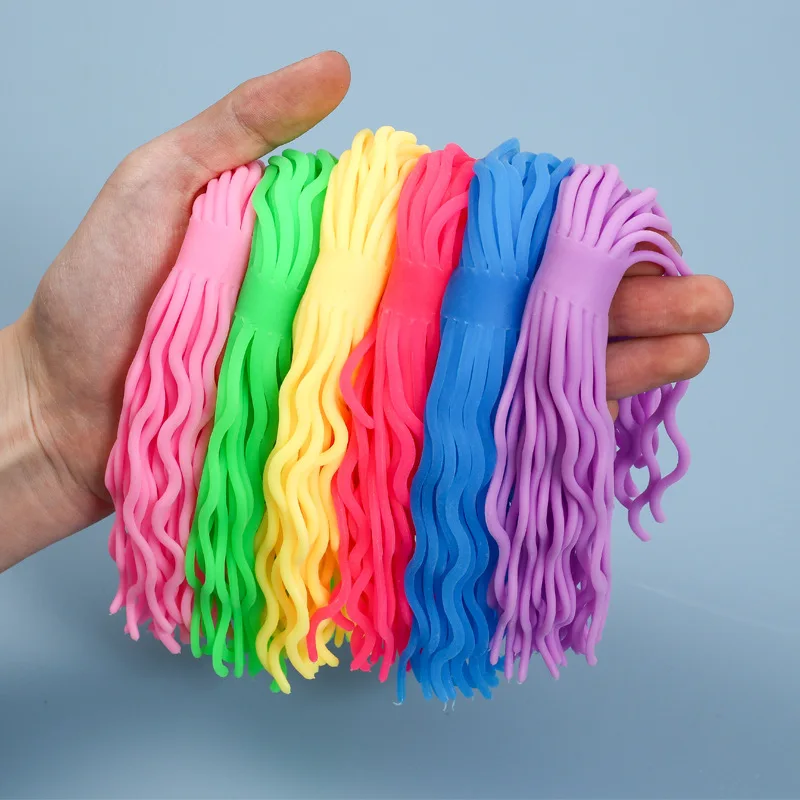 Juguetes Sensoriales para Niños con Autismo, Juguetes para Aliviar el Estrés, TPR, Goma Suave, Lala Le, Creativos, Descompresivos, Espaguetis Elásticos de Colores