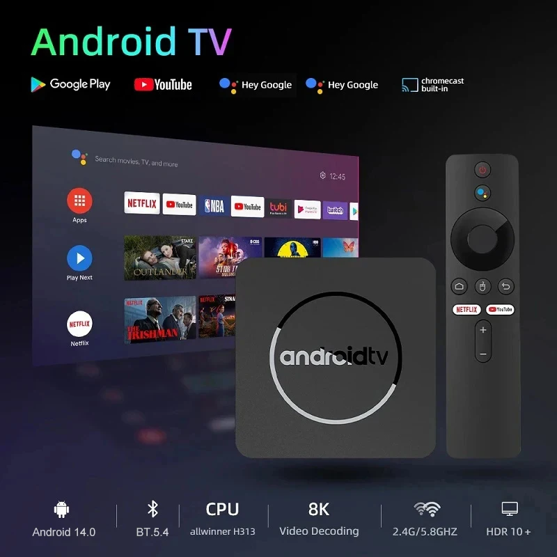 Q10 TV Box Android 14 64G 128G ذاكرة كبيرة H313 HD 8K BT5.4 2.4G&5G WIFI Netflix Google Voice Streaming Media Player Set Top Box