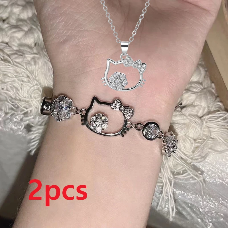 

Anime Sanrio HelloKittys Series Clavicle Chain for Bestie's Gifts Delicate Shiny Diamond Bracelet Jewelry Lovely Cartoon Pendant