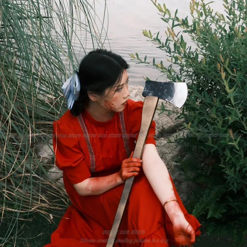 

Cy2024NEW Horror Movie Pearl Cosplay Dress For Woman Red Vintage Lace Dress Medieval Halloween Costumes Role Play Party