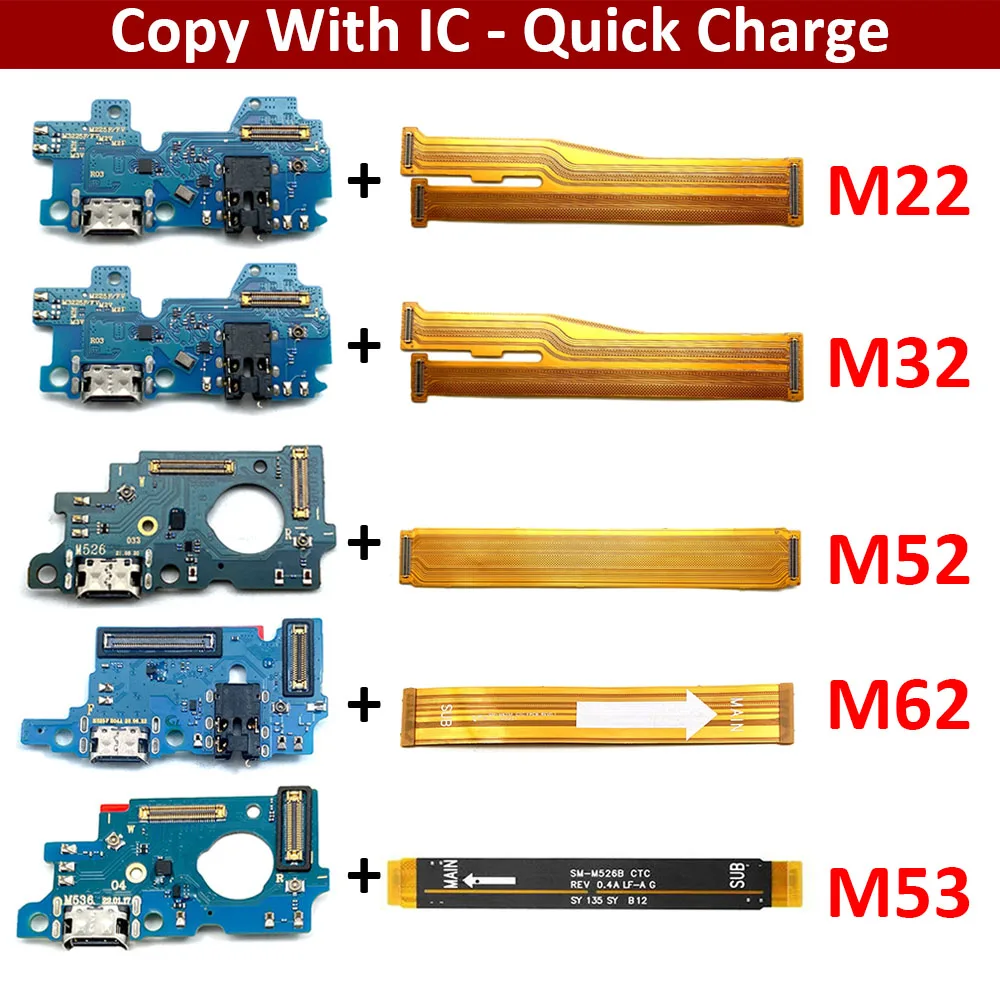 For Samsung M22 M31S M32 M51 M52 M10 M20 M30 M30s M21s M31 M62 M53 5G USB Charge Connector Charging Port Main Board Flex Cable