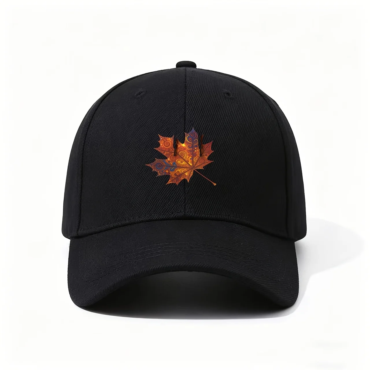 Baseball Cap, Colorful Retro Swirl Maple Leaf Autumn Art Aesthetic Vintage Nature Stylish Warm Seasonal Memorable Holiday Fashio