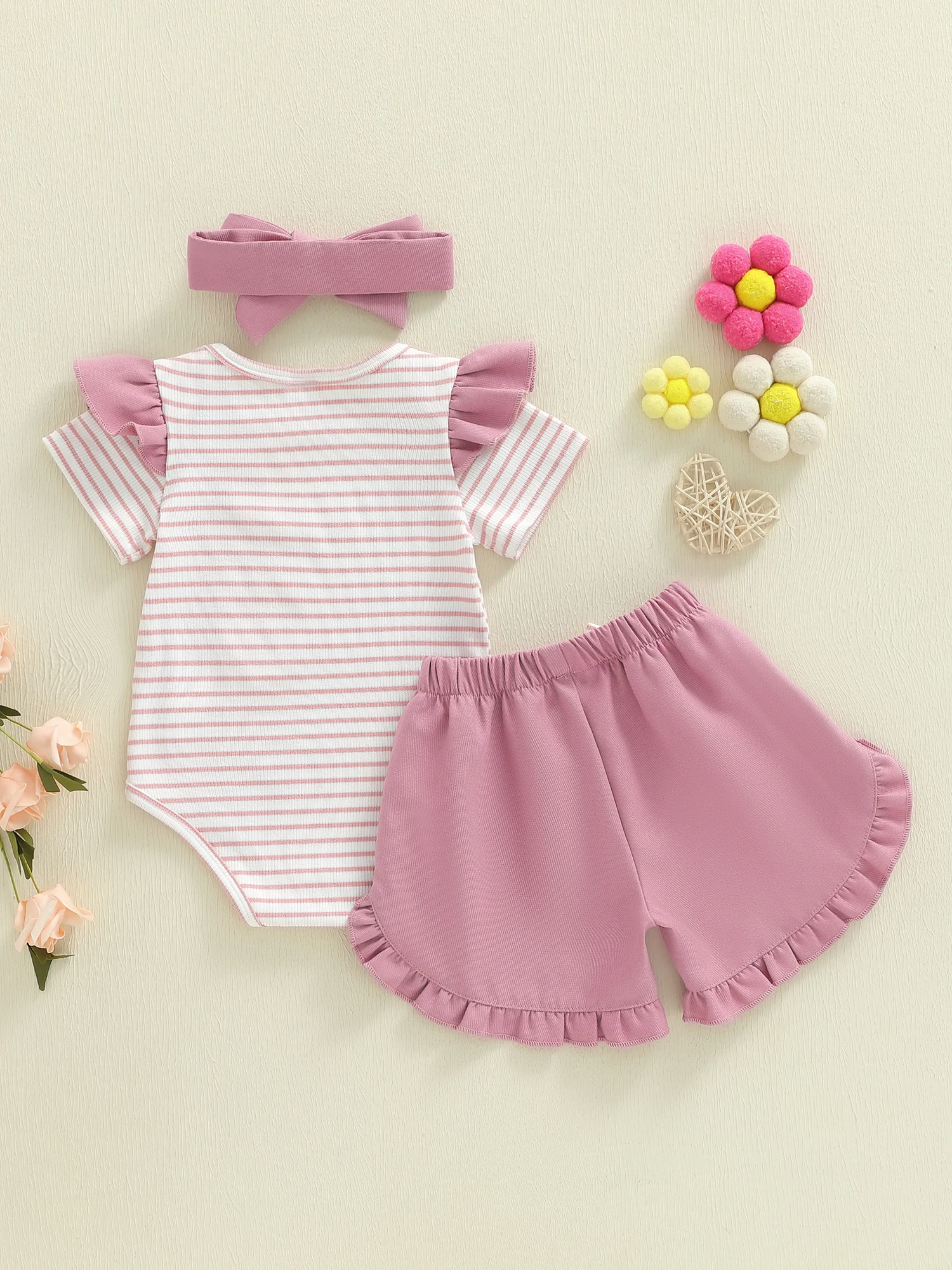 

Toddler Girls Floral Print Sleeveless Top and Shorts Set with Bow Headband Summer Outfit for Baby Girls 0-24 Months